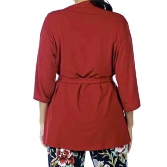 New Kim & Co Red Belted Lightweight Cardigan Top Size Large bin 3H - Picture 2 of 5